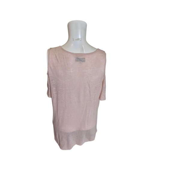 Saks Fifth Ave Slub Linen Tee T Shirt Cold Shoulder Top Oversized Pink sz M - Picture 3 of 4